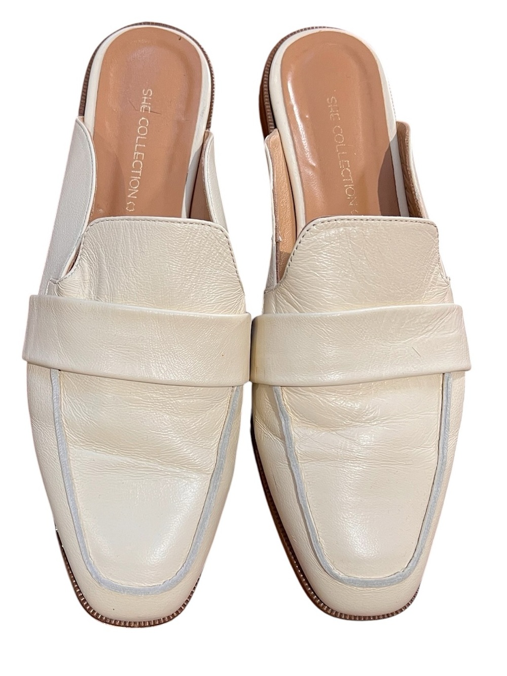 She Collection cream leather square toe slip on mules size 40 good condition